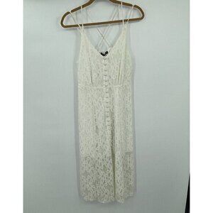 Three Pink Hearts Juniors Dress Medium Sleeveless White Lined Crochet Button New